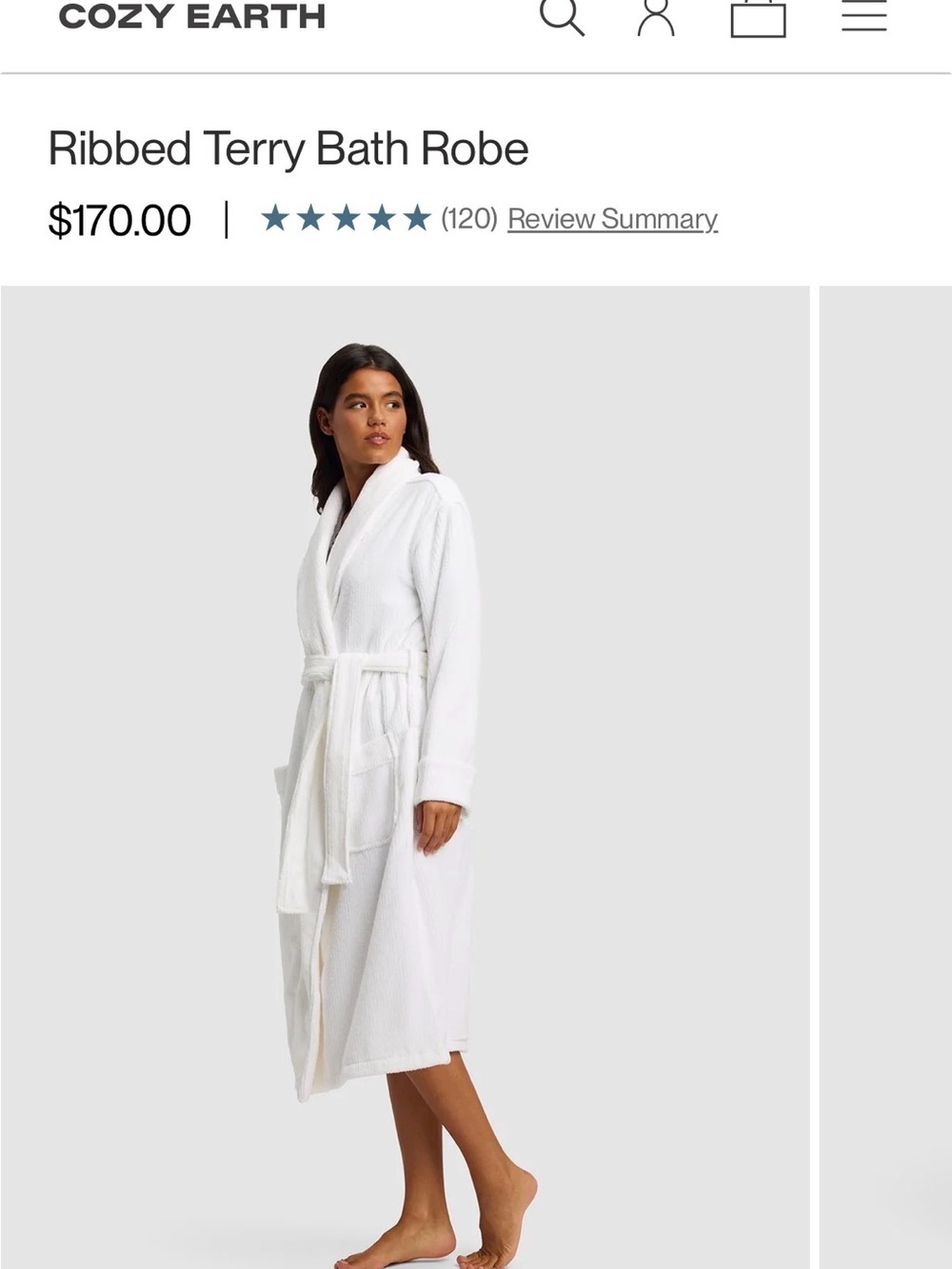 Cozy Earth Ribbed Robe in White, Medium - Picture 3 of 5
